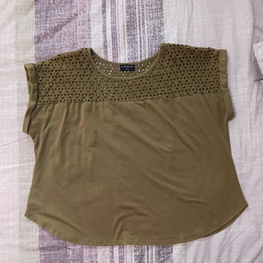 Lane Bryant Eyelet Top 18/20 Olive Green